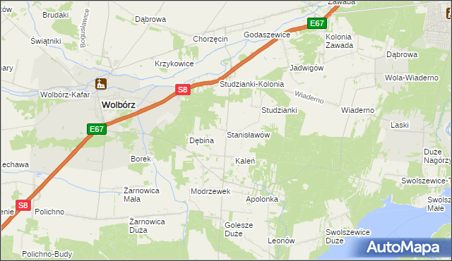 mapa Stanisławów gmina Wolbórz, Stanisławów gmina Wolbórz na mapie Targeo