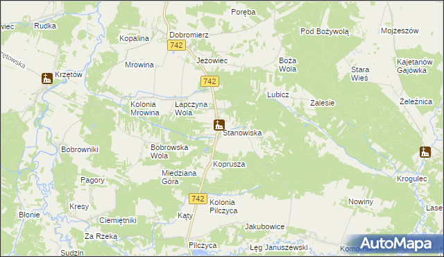 mapa Stanowiska gmina Kluczewsko, Stanowiska gmina Kluczewsko na mapie Targeo