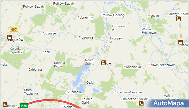 mapa Stara Sucha gmina Grębków, Stara Sucha gmina Grębków na mapie Targeo