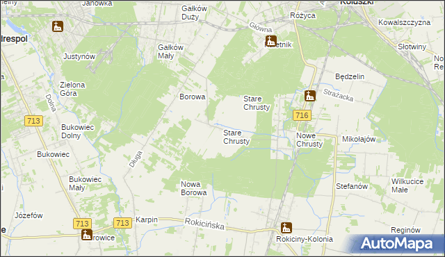 mapa Stare Chrusty gmina Rokiciny, Stare Chrusty gmina Rokiciny na mapie Targeo