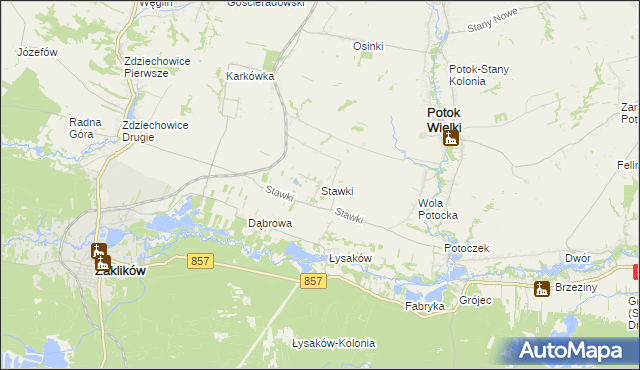 mapa Stawki gmina Potok Wielki, Stawki gmina Potok Wielki na mapie Targeo