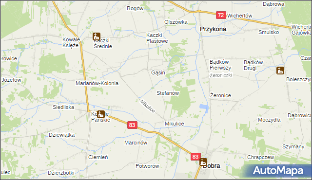 mapa Stefanów gmina Dobra, Stefanów gmina Dobra na mapie Targeo