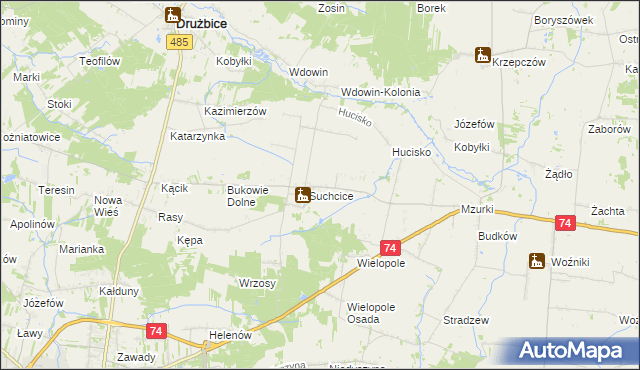 mapa Stefanów gmina Drużbice, Stefanów gmina Drużbice na mapie Targeo