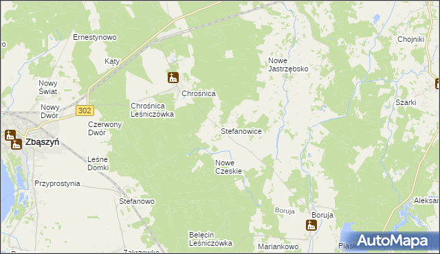 mapa Stefanowice gmina Zbąszyń, Stefanowice gmina Zbąszyń na mapie Targeo