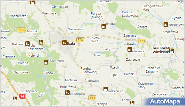 mapa Stoki gmina Skała, Stoki gmina Skała na mapie Targeo