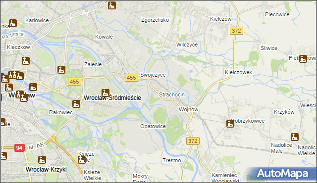 mapa Strachocin gmina Wrocław, Strachocin gmina Wrocław na mapie Targeo