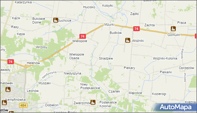 mapa Stradzew gmina Wola Krzysztoporska, Stradzew gmina Wola Krzysztoporska na mapie Targeo
