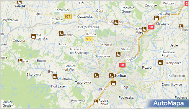 mapa Stróżówka, Stróżówka na mapie Targeo