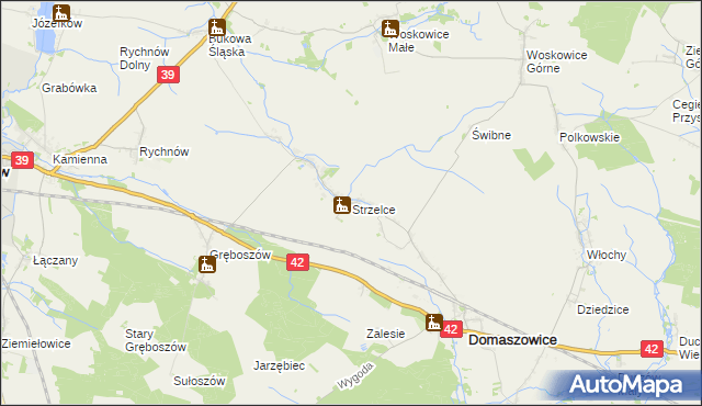 mapa Strzelce gmina Domaszowice, Strzelce gmina Domaszowice na mapie Targeo