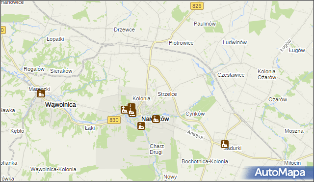 mapa Strzelce gmina Nałęczów, Strzelce gmina Nałęczów na mapie Targeo