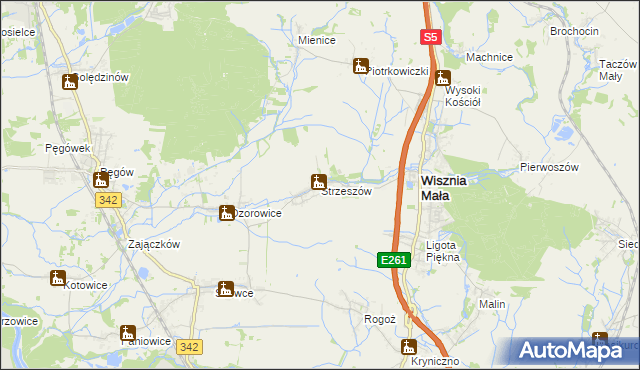 mapa Strzeszów gmina Wisznia Mała, Strzeszów gmina Wisznia Mała na mapie Targeo