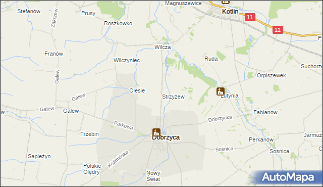 mapa Strzyżew gmina Dobrzyca, Strzyżew gmina Dobrzyca na mapie Targeo