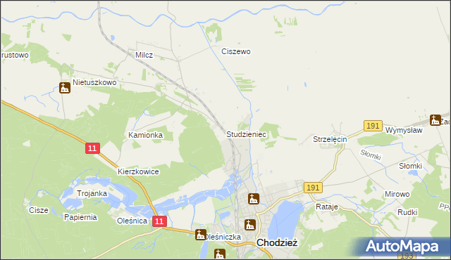 mapa Studzieniec gmina Chodzież, Studzieniec gmina Chodzież na mapie Targeo