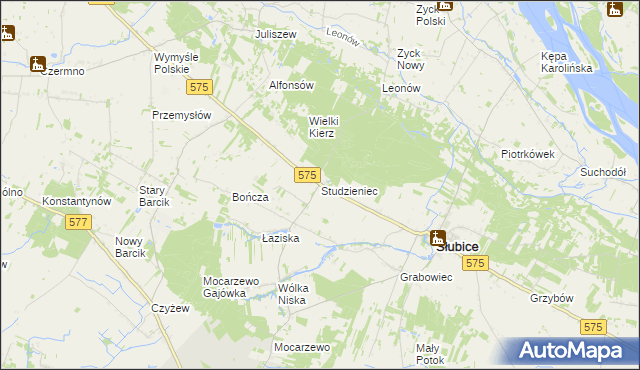 mapa Studzieniec gmina Słubice, Studzieniec gmina Słubice na mapie Targeo