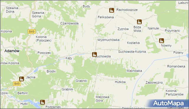 mapa Suchowola gmina Adamów, Suchowola gmina Adamów na mapie Targeo