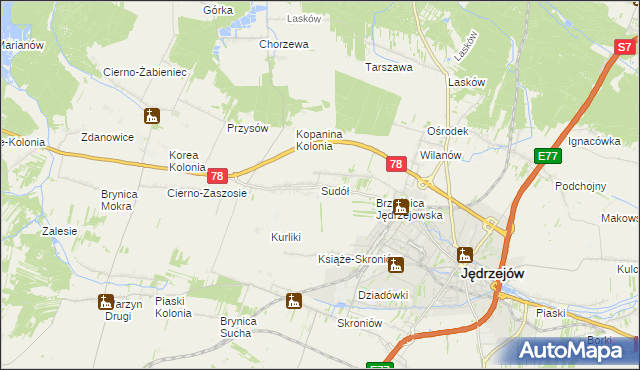 mapa Sudół gmina Jędrzejów, Sudół gmina Jędrzejów na mapie Targeo