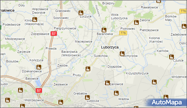 mapa Sulechów gmina Kocmyrzów-Luborzyca, Sulechów gmina Kocmyrzów-Luborzyca na mapie Targeo