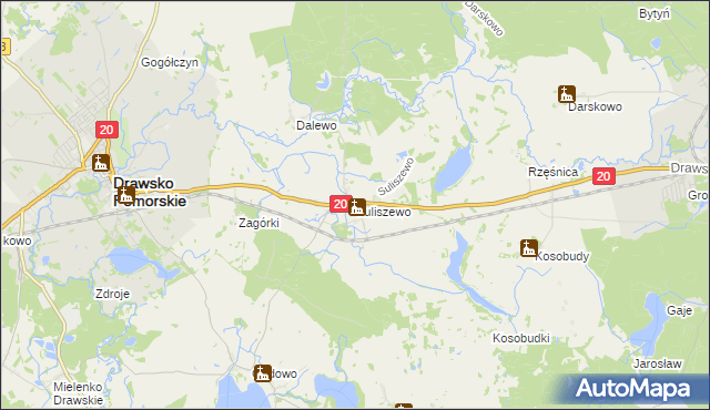 mapa Suliszewo gmina Drawsko Pomorskie, Suliszewo gmina Drawsko Pomorskie na mapie Targeo