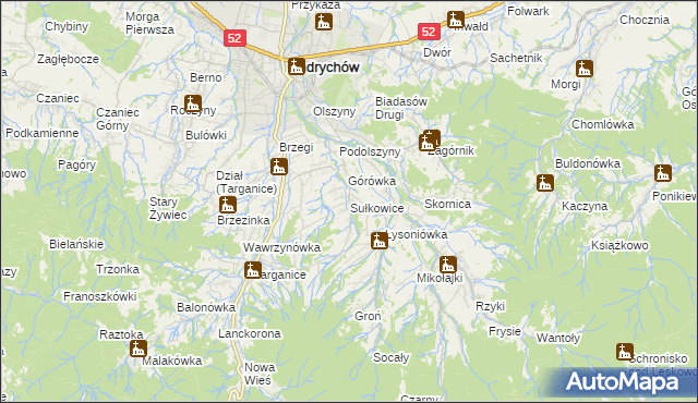 mapa Sułkowice gmina Andrychów, Sułkowice gmina Andrychów na mapie Targeo