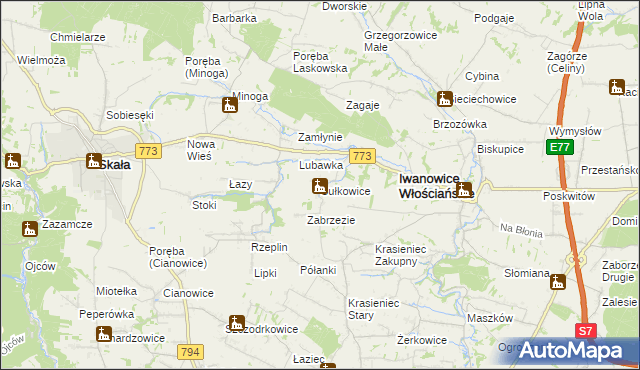 mapa Sułkowice gmina Iwanowice, Sułkowice gmina Iwanowice na mapie Targeo