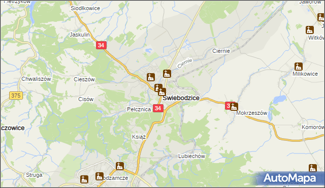 mapa Świebodzice, Świebodzice na mapie Targeo
