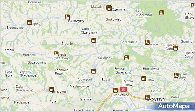mapa Święcany, Święcany na mapie Targeo
