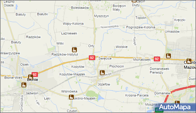 mapa Święcice gmina Ożarów Mazowiecki, Święcice gmina Ożarów Mazowiecki na mapie Targeo