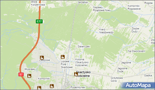 mapa Świerczek gmina Skarżysko Kościelne, Świerczek gmina Skarżysko Kościelne na mapie Targeo