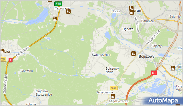mapa Świerczyniec gmina Bojszowy, Świerczyniec gmina Bojszowy na mapie Targeo