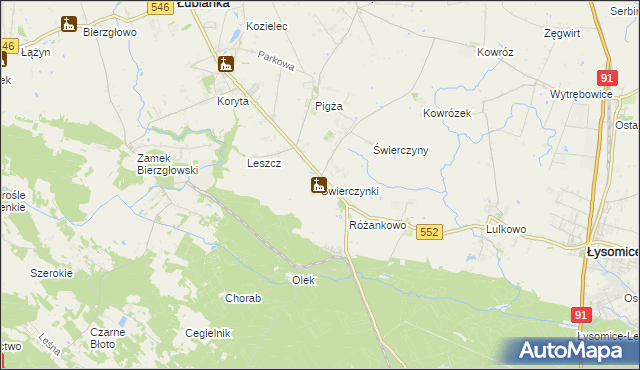mapa Świerczynki gmina Łysomice, Świerczynki gmina Łysomice na mapie Targeo