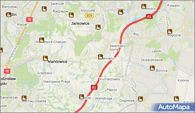 mapa Świerklany, Świerklany na mapie Targeo