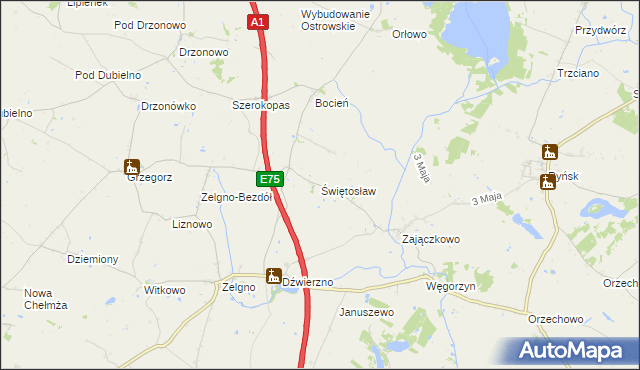 mapa Świętosław gmina Chełmża, Świętosław gmina Chełmża na mapie Targeo