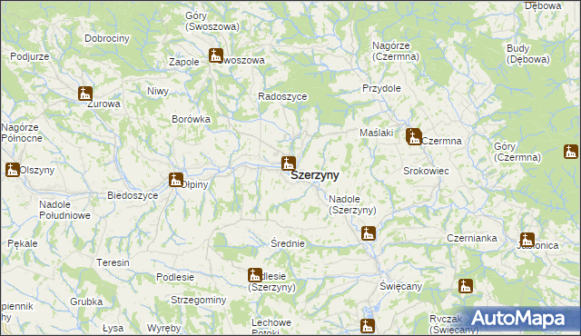 mapa Szerzyny, Szerzyny na mapie Targeo