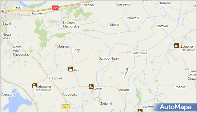 mapa Szropy-Niziny, Szropy-Niziny na mapie Targeo