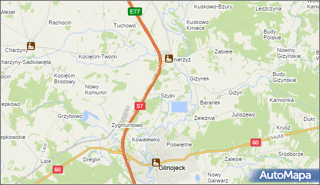 mapa Szyjki gmina Glinojeck, Szyjki gmina Glinojeck na mapie Targeo