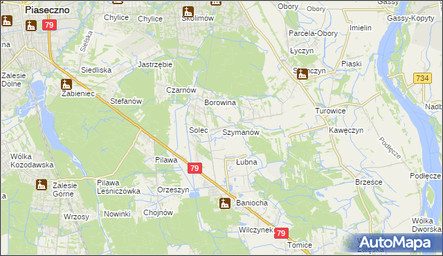 mapa Szymanów gmina Góra Kalwaria, Szymanów gmina Góra Kalwaria na mapie Targeo