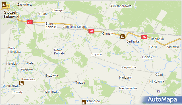 mapa Szyszki gmina Stoczek Łukowski, Szyszki gmina Stoczek Łukowski na mapie Targeo