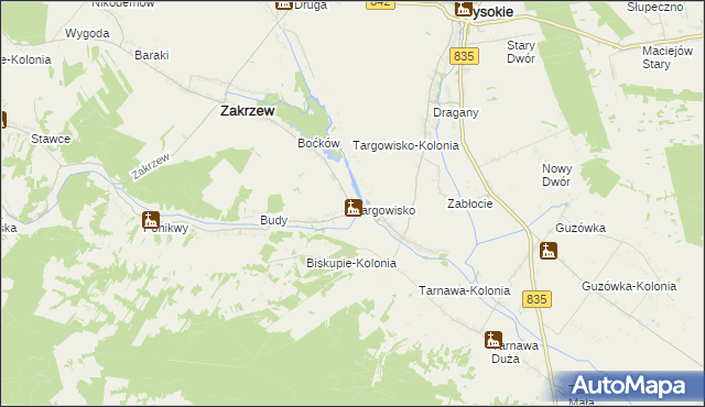 mapa Targowisko gmina Zakrzew, Targowisko gmina Zakrzew na mapie Targeo