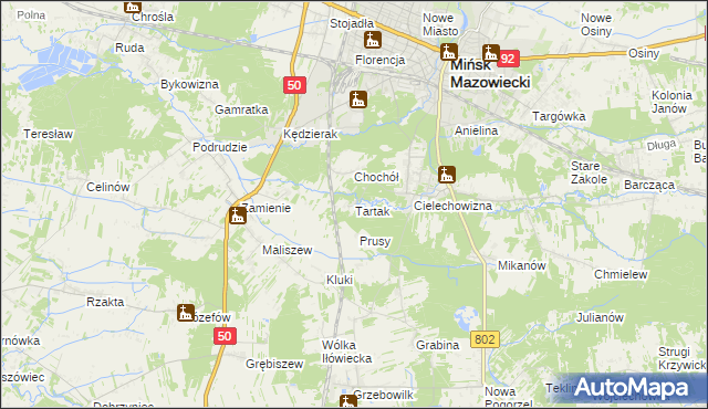 mapa Tartak gmina Mińsk Mazowiecki, Tartak gmina Mińsk Mazowiecki na mapie Targeo