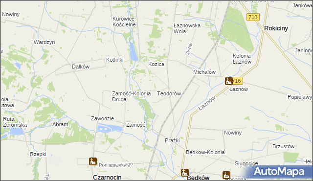 mapa Teodorów gmina Będków, Teodorów gmina Będków na mapie Targeo