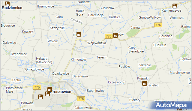 mapa Teresin gmina Proszowice, Teresin gmina Proszowice na mapie Targeo