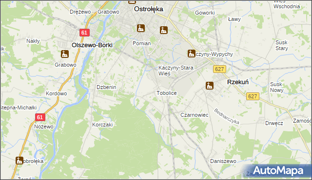 mapa Tobolice gmina Rzekuń, Tobolice gmina Rzekuń na mapie Targeo