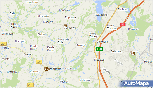 mapa Tokary gmina Przodkowo, Tokary gmina Przodkowo na mapie Targeo