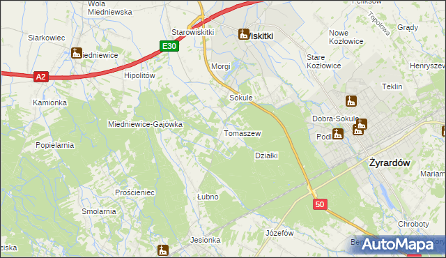 mapa Tomaszew gmina Wiskitki, Tomaszew gmina Wiskitki na mapie Targeo