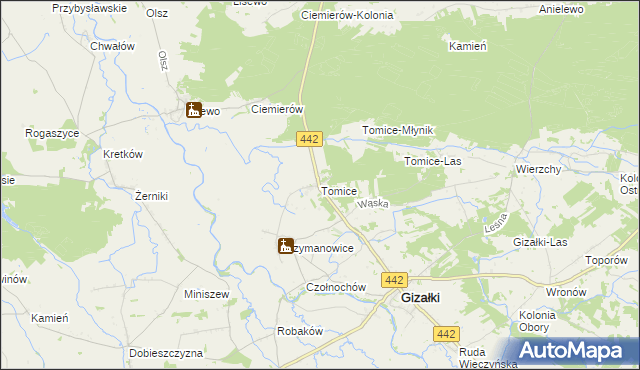 mapa Tomice gmina Gizałki, Tomice gmina Gizałki na mapie Targeo