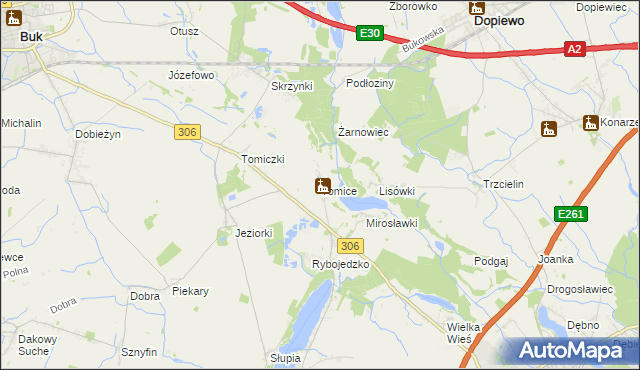 mapa Tomice gmina Stęszew, Tomice gmina Stęszew na mapie Targeo