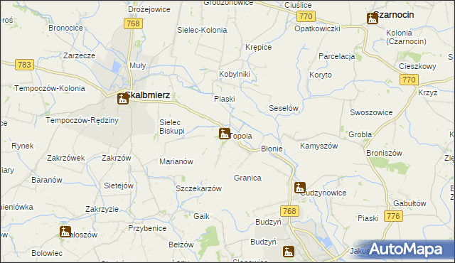 mapa Topola gmina Skalbmierz, Topola gmina Skalbmierz na mapie Targeo