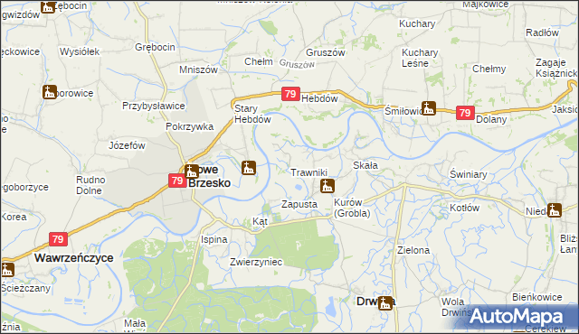 mapa Trawniki gmina Drwinia, Trawniki gmina Drwinia na mapie Targeo