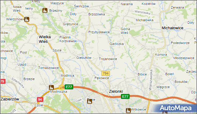 mapa Trojanowice gmina Zielonki, Trojanowice gmina Zielonki na mapie Targeo