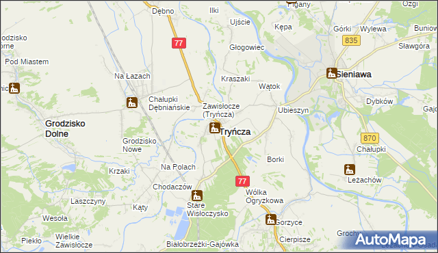 mapa Tryńcza, Tryńcza na mapie Targeo